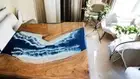 Square Blue Epoxy Resin Center Sofa Coffee Table Top Wooden Hallway Decors