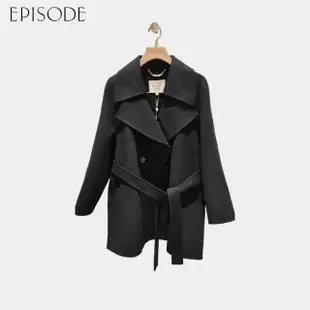 【EPISODE】優雅大翻領插肩綁帶羊毛大衣外套E35C02（黑）
