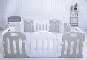 Premium Quality Baby Kids Playpen Toddler Baby Safety Gate with Play Mat Options Home Indoor Playroom (240x180cm, Grey playpen only)