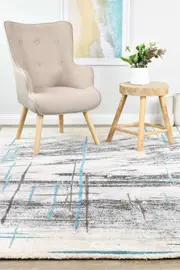 Medieval Primitive Grey Turquoise Rug