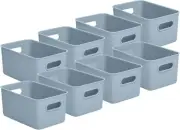 Superio 5L Small Ribbed Storage Bin- Plastic Storage Bin (8 Pack, Stone Blue)