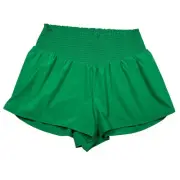 Aerie Offline Shorts Womens XXL Smocked High Waist Kelly Green Lined Athleisure