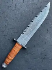 14" Military Style, Full Tang Damascus Steel Stacked Leather Damascus Knife