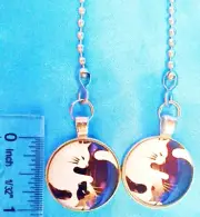 Set of Two ~ CAT Ying Yang Black White Metal ~ Ceiling Fan Pulls