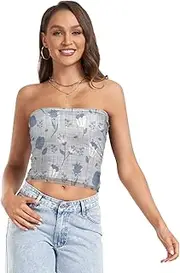 [FRODOTGV] French Farmhouse Blue Linen Womens Strapless Tube Top Sexy Bra Tube Top Sports Bra for Lady Nursing