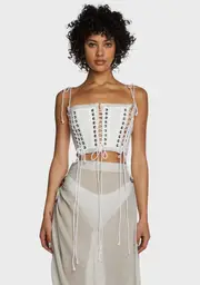 [DARKER WAVS] Replay Multi Lace-Up Corset Top - White