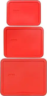 [Pyrex] (1) 7212-PC 11 Cup (1) 7211-PC 6 Cup (1) 7210-PC 3 Cup Red Food Storage Lids - 3 Pack