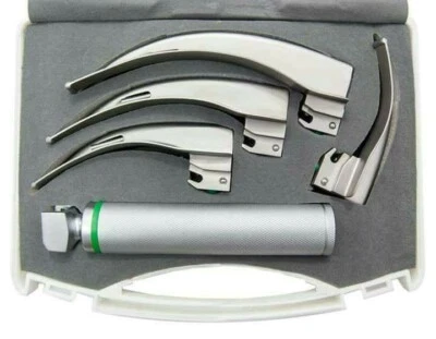 FIBER OPTIC NEW ORGINAL Laryngoscope Mac Set of 4 BLADE & HANDLES ENT Anesthesia