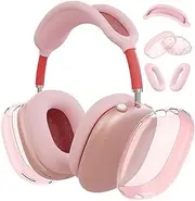 [MOLOPPO] [2 Pack] Clear Soft TPU& Silicone Case for AirPod Max,Ear Pad Case Cover/Ear Cups Cover/Headband Cover,Skin Anti-Scratch, Accessories Ultra Protective Cover for Apple AirPods Max(Pink Plus)