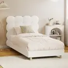 Oikiture Bed Frame Single Size Tufted Bedhead Boucle Fabric White