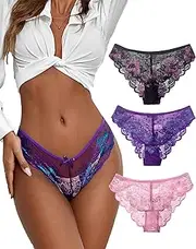 [Nolrahiur] Lace Underwear for Women Sexy Hipster Panties Seamless Breathable Bikini Briefs Cheeky Panty 1-3 Pack