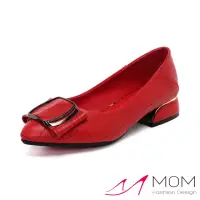在飛比找momo購物網優惠-【MOM】真皮跟鞋 粗跟跟鞋 尖頭跟鞋/真皮尖頭淺口格子壓紋