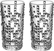 Highball Glasses, Clear Crystal Iced Tea Glasses, Tumblers, Drinkware Cold Beverages, Beer, Cocktails, Juice for Home, Bar, Party, Wedding, Office (Geometric Shape, 2pcs)