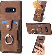 Compatible with Samsung Galaxy S10e 4G Magnetic Bracket Case,Compatible with Samsung Galaxy S10e 4G SM-G970 (PC+TPU+PU) 3 in 1 Card Slots Kickstand Phone Cover Brown