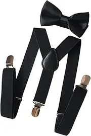 [UxicRuya] Men's Adjustable Y Back Clip Suspenders Bow Tie Set with Clips Heavy Duty Braces Suspenders for Jeans Halloween