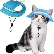 PUMYPOREITY Pet Hat with Ear Holes, Adjustable String Cat Hats, Breathable Hats for Dogs Sun Protection, Cat Birthday Hat, Pet Costume Decoration for Cats and Dogs, Blue, L
