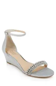 Jewel Badgley Mischka Lora Womens Canvas Ankle Strap Wedge Sandals 8