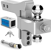 NenNicht Adjustable Trailer Hitch, Drop Hitch Fits 2 Inch Receiver, GTW 21,500 LBS Aluminum Tow Hitches Dual Ball (2" x 2-5/16"), Heavy Duty Truck Hitch Ball Mount (5 Inch Drop Hitch)