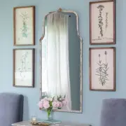 Metal Wall Mirror Distressed White Antique Vintage Style Keyhole
