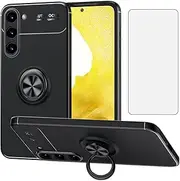 [Asuwish] Phone Case for Samsung Galaxy S23 5G with Tempered Glass Screen Protector Cover and Cell Accessories Magnetic Kickstand Stand Ring Holder Silicone Protective Soft S 23 23S G5 Women Men Black