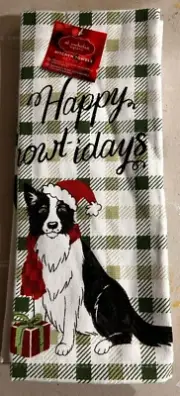 HAPPY HOWL-IDAYS BORDER COLLIE KITCHEN TOWEL SET OF 2 ST. NICHOLAS SQUARE NEW