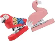GRIRIW Elegant Wooden Animal Stapler Set Parrot Flamingo Artistic Desktop Organiser Hand Carved Stationery for School Office