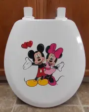 HAND PAINTED MICKEY & MINNIE MOUSE TOILET SEAT STANDARD SIZE /DOUBLE SIDED
