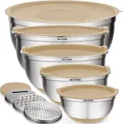 Mixing Bowls with Lids Set of 5 - Nesting Bowls with Airtight Lids and Grater...