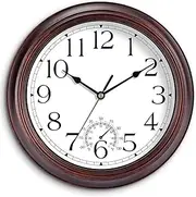 KECYET Wall Clock 12 Inch Retro Clock with Thermometers Completely Silent Quartz Movement - Battery Operated Non-Ticking Outdoor Wall Clocks Decorative for Home Living Room Patio