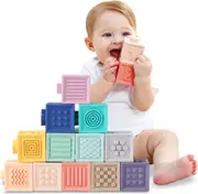 Baby Teething Sensory Bath Toy BPA Free Grasping Stacking Blocks x12
