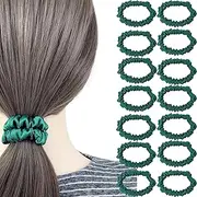 15PCS Solid Colors Fancy Mini Skinny Scrunchies Hair Ties Ropes Soft Satin Scrunchy Fashion Hair Elastics Bands Cute Ponytail Holder (Forest green)