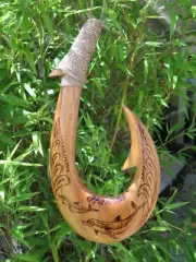 Handmade Dolphin Hawaiian Wall Decor Plaque Solid Wood Engraved Hawaii Fish Hook
