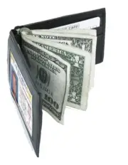 Mens Black Genuine Leather Bifold MONEY CLIP Badge ID Front Pocket Thin Wallet