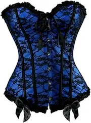 [FAWENLI] Fashion Women Overbust Corset Sexy Satin Floral Lace Overlay Polka Dot Corsets And Bustier Plus Size Sxxl Goth