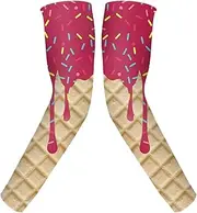 [Generic] Compression Arm Strap, Outdoor Arm Guards - Colour-Coordinated Elbow Protection with Ice Cream Design UV Protection Women's Cycling Travel Indoor Golf Hiking UV Protection Compression Arm Sleeve For