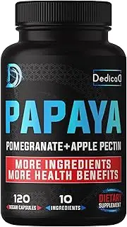 DEDICAD Papaya Enzymes for Digestion 6550mg 4 Month Supply - 10 Herbs Blended Pomegranate, Apple Pectin, Turmeric, Ginger & More - 120 Vegan Capsules