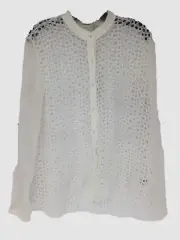 $268 Elie Tahari Women's White Mandarin Collar Crepe Silk Button-Up Shirt SZ XL