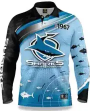 Cronulla Sharks NRL 'Fishfinder' Fishing Shirt Sizes S-5XL BNWT