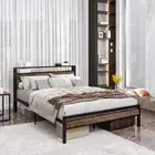 Queen Bed Frame with Storage Headboard,Metal Platform Bed Frame Queen Size Mattr