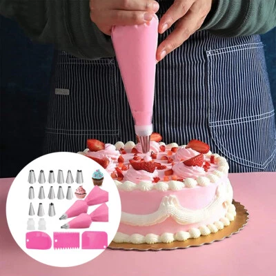 21Pcs Piping Bag and Tip Set Stainless Steel Cake Decorating Supplies Kit xingG