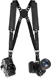 Dual Camera Harness for 2 Cameras,Shoulder Leather Camera Strap for Photographers,Double Camera Strap Camera Harness for 2 Cameras,Dual Camera Harness for Photographers,for DSLR/SLR,Black