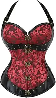 [SWEPER] Women's Bustier Corset Top - Retro Steampunk Halterneck Corset Gothic Sexy Women Slim Burlesque Satin Body Shaper Lace Up Bustier Overbust Corselet Plus Size
