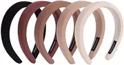 Padded Thick Brown Headbands for Women,5Pcs Wide Plain Turban Headband Fashion Hair Bands Headwear Barrette Styling Tools Accessories with Solid Colors,Deep