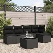 6 Piece Garden Sofa Set with Cushions Black Poly Rattan, Garden Furniture Sets