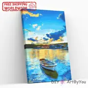 Paint By Numbers Kit Boat Lake Abstract Art Kids Home Canvas Decor Oil Painting