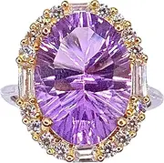5.5 Carat Natural Amethyst Gemstone Solitaire Adjustable Ring, Razzberry Custom Gemstone Designs, Rhodium and 18K Gold on 925 Sterling Silver, with Velvet ring box included