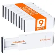 Pack Drawer Dividers 4" High, 11-17" Adjustable Drawer Organizers for 9 White