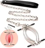 Master Series Pussy Tugger Adjustable Labia Clamps Heavy Duty with Leash for Women Men & Couples, BDSM Bondage Restraint & Sex Accessories, Labia Spreader Clamps Kit