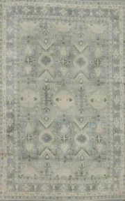 Geometric Light Blue Oushak Oriental Area Rug 6x8 Hand-made Oriental Carpet