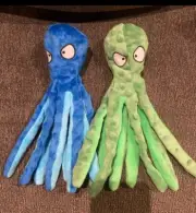 Laytek Pack of 2 Squeaky Octopus Dog Toys, No Stuffing Crinkle Paper Plush